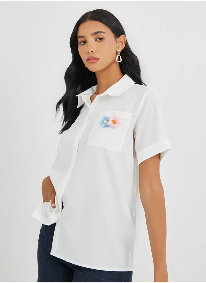 تايك تو Take Two Oversized Pocket Detail Floral Patch Shirt