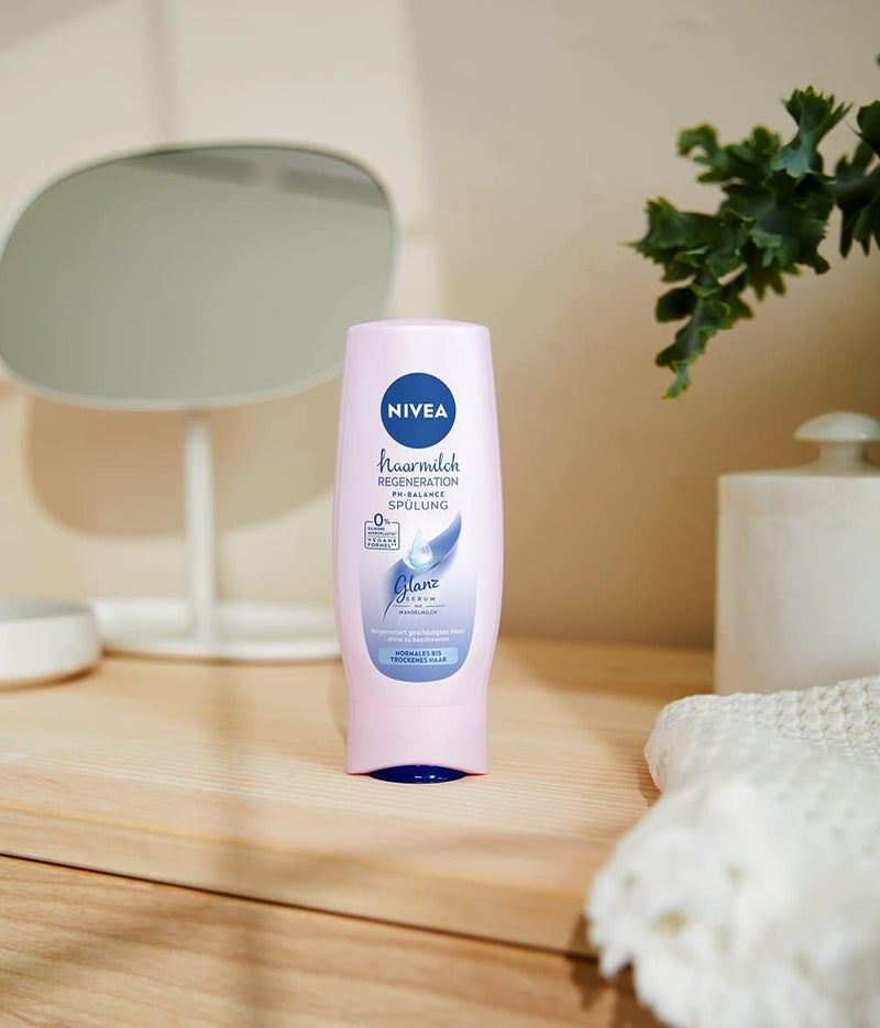 Nivea Hairmilk Regeneration Phbalance Conditioner Shine Serum with Almond Milk  Normal to Dry Hair 200 Ml - Image 1