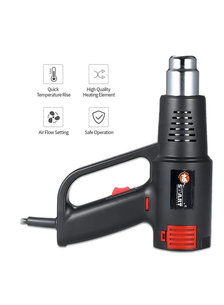 مستر سمارت مسدس هواء ساخن من Mr Smart، مسدس حراري بقوة 2000 واط مع إعدادات تدفق هواء مزدوجة، 250-550 لترًا/دقيقة - Image 3