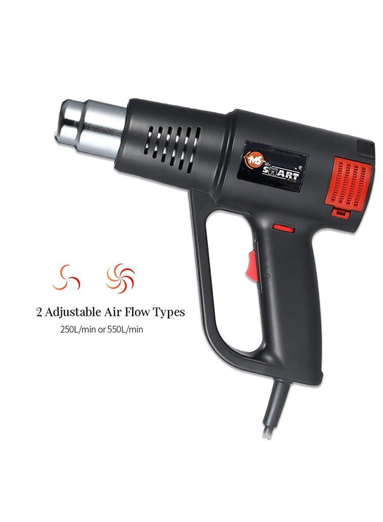 مستر سمارت مسدس هواء ساخن من Mr Smart، مسدس حراري بقوة 2000 واط مع إعدادات تدفق هواء مزدوجة، 250-550 لترًا/دقيقة - Image 4