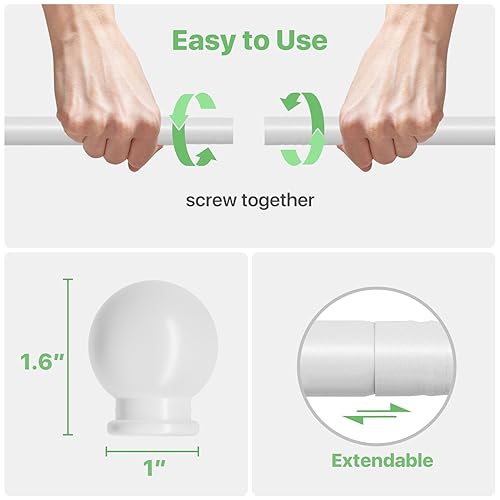 ATUHOLA White Curtain Rods for Windows 28 to 60 inch, Adjustable Curtain Rod Set with Brackets Easy Install, Decorative Slender 5/8 Diameter Drapery Rod, Heavy Duty Drape Pole for Living Room, Bedroom - Image 5