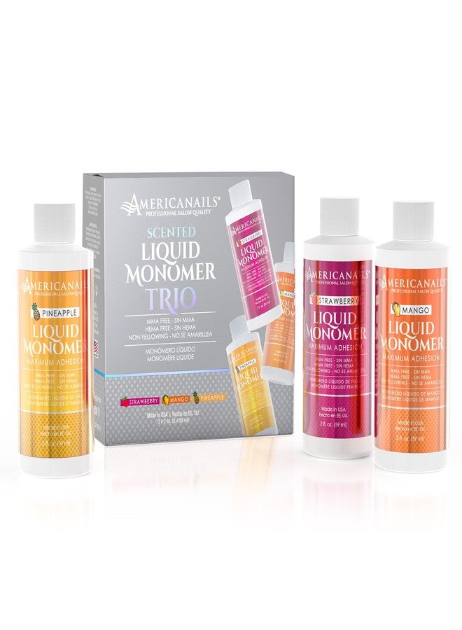 AMERICANAILS .COM Americanails Nail Monomer Liquid - Maximum Adhesion Acrylic Liquid Monomer for Perfect Nail Enhancement - Liquid Acrylic Nail Monomer for Acrylic Powder - Strawberry, Mango, and Pineapple Trio, 2oz - Image 1