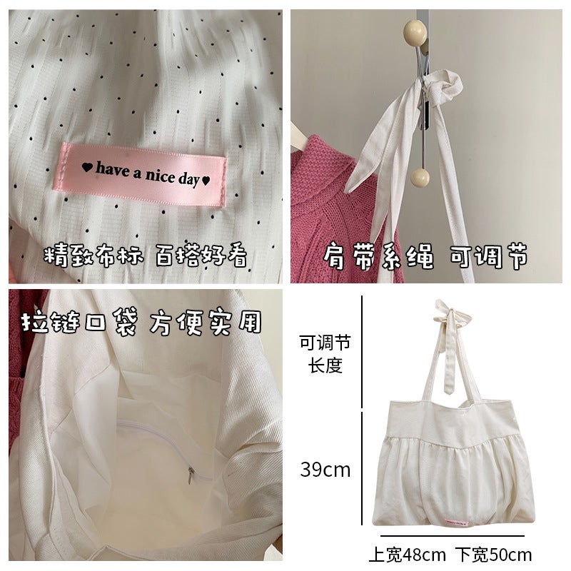 Spring New Sweet Cute Pleated Tote Bag All-Match Lazy Style Korean Style Casual Commuter Class Bag For Women - Image 5