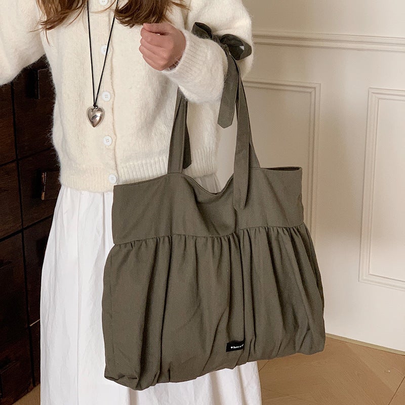 Spring New Sweet Cute Pleated Tote Bag All-Match Lazy Style Korean Style Casual Commuter Class Bag For Women - Image 3