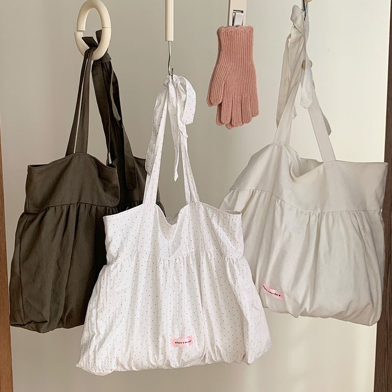 Spring New Sweet Cute Pleated Tote Bag All-Match Lazy Style Korean Style Casual Commuter Class Bag For Women - Image 2