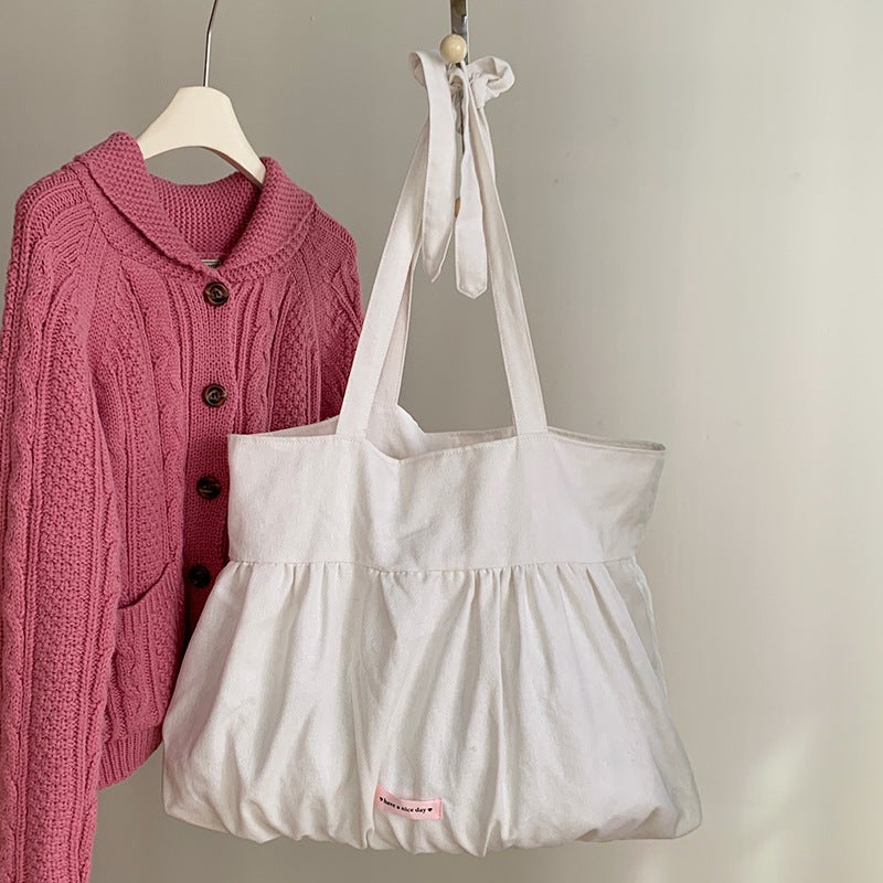 Spring New Sweet Cute Pleated Tote Bag All-Match Lazy Style Korean Style Casual Commuter Class Bag For Women - Image 4