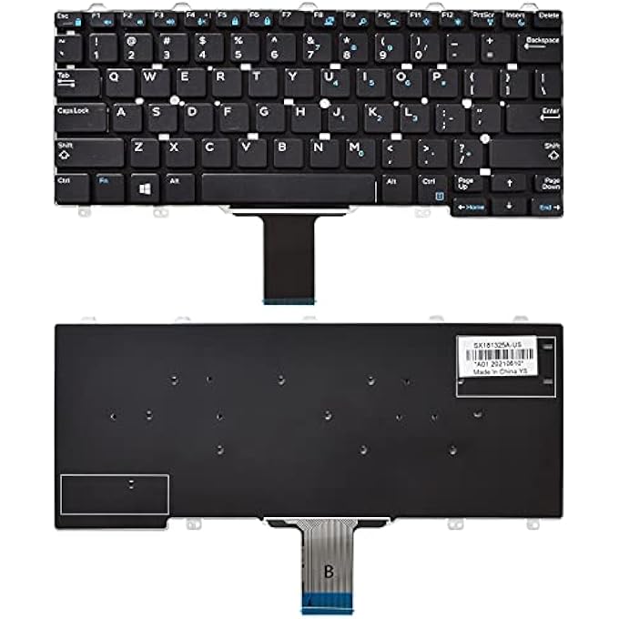 REPLACEMENT KEYBOARD COMPATIBLE WITH DELL LATITUDE 3150 3160 3350 5250 P25S 7250 E5250 E5270 E7250 WITHOUT FRAME BLACK US LAYOUT - Image 1