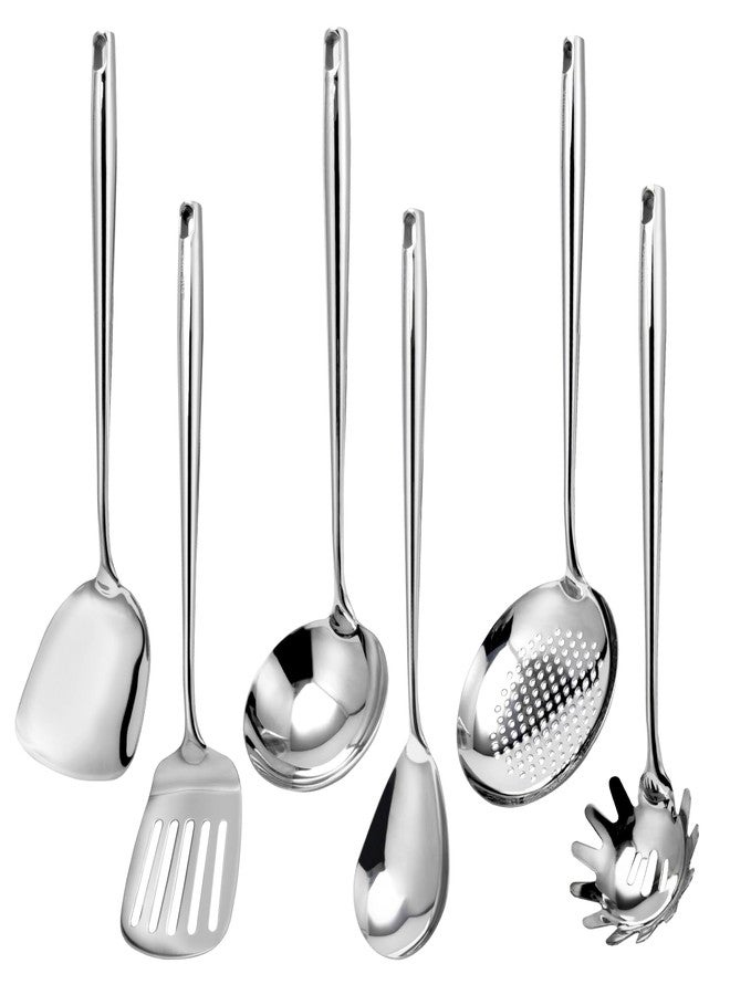 VALESKA 6PCS Stainless Steel Cooking Utensils Set,18/10 Metal Kitchen Utensils Set, Include Wok Spatula Stainless Steel,Metal Pasta Spoon and etc,Easy to Clean - Image 1