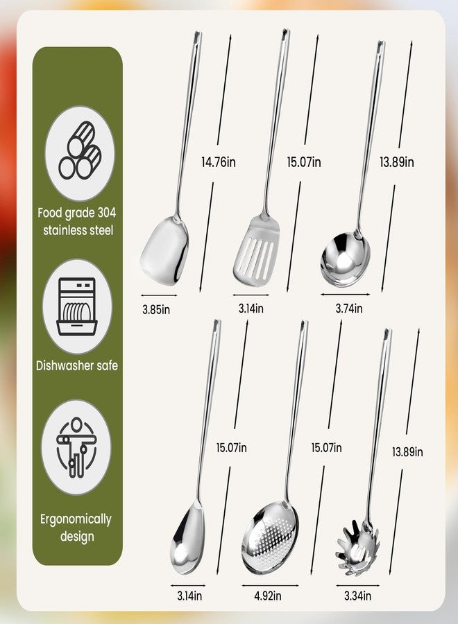 VALESKA 6PCS Stainless Steel Cooking Utensils Set,18/10 Metal Kitchen Utensils Set, Include Wok Spatula Stainless Steel,Metal Pasta Spoon and etc,Easy to Clean - Image 2