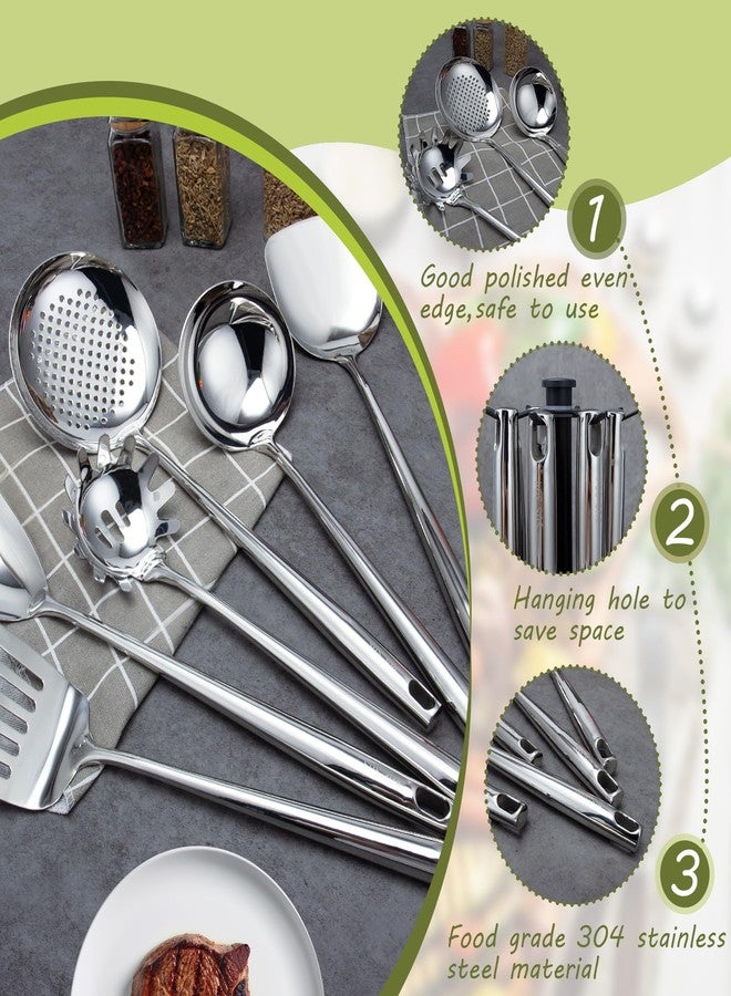 VALESKA 6PCS Stainless Steel Cooking Utensils Set,18/10 Metal Kitchen Utensils Set, Include Wok Spatula Stainless Steel,Metal Pasta Spoon and etc,Easy to Clean - Image 3