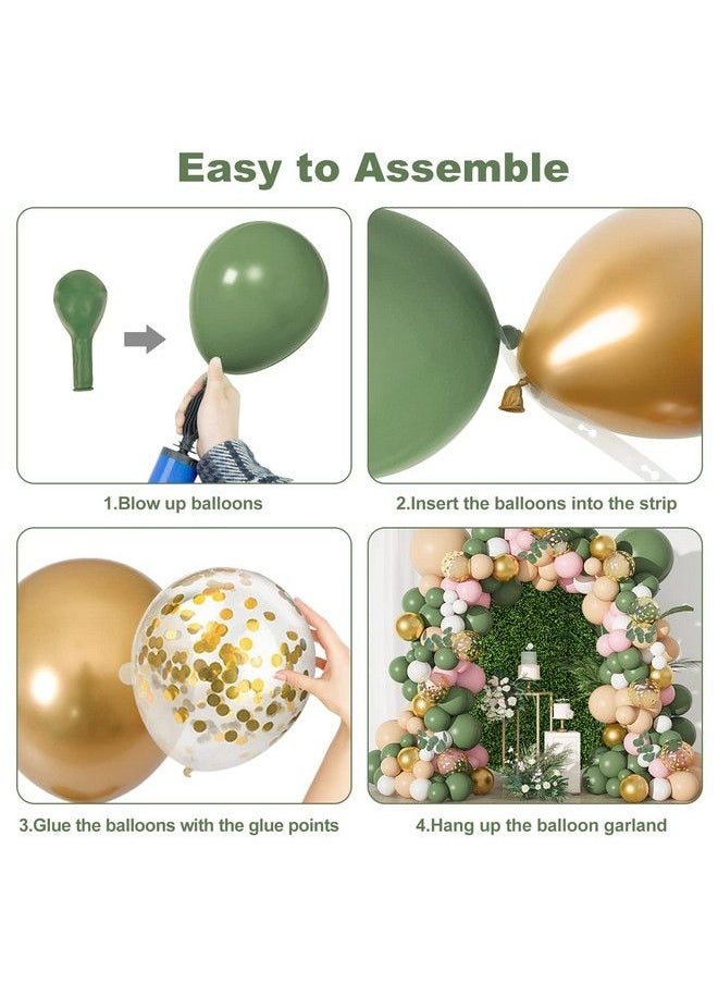 Amandir 166Pcs Sage Green Balloon Garland Arch Kit Olive Green Blush Peach White Gold Balloons Artificial Eucalyptus Stems Jungle Safari Baby Shower Birthday Party Baptism Decorations For Boys Girls  - Image 5