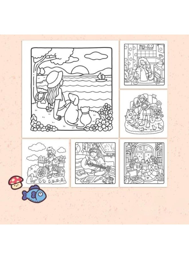 BEBLOSSOM Girl Moments Coloring Book for Adults & Teens – 40 Cute Cozy Daily Activity Pages, Stress Relief Relaxation Coloring Book, Single-Sided Anti-Bleed Design - Image 2