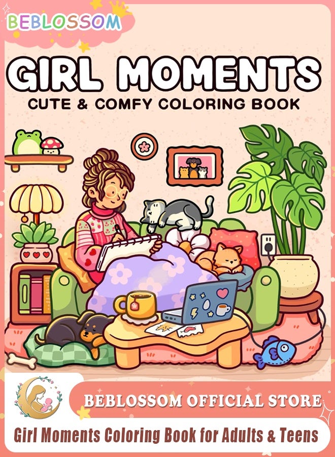 BEBLOSSOM Girl Moments Coloring Book for Adults & Teens – 40 Cute Cozy Daily Activity Pages, Stress Relief Relaxation Coloring Book, Single-Sided Anti-Bleed Design - Image 1