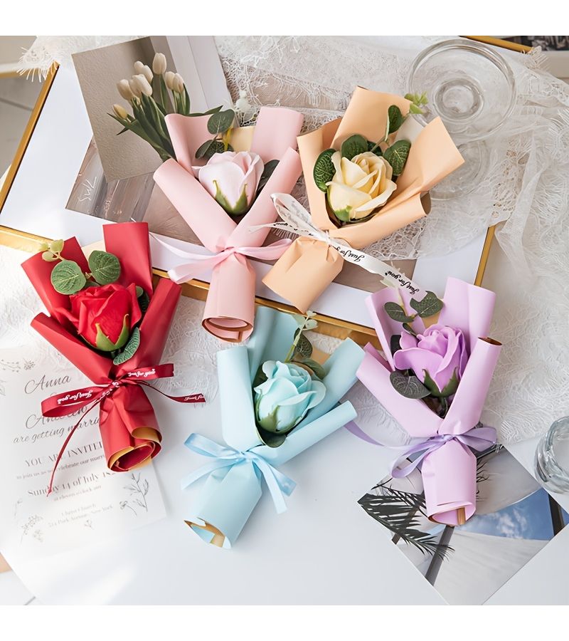 1pc Purple Rose And Eucalyptus Leaves Mini Bouquet For Weddings Valentine S Day Mother S Day Graduations Teacher S Day Thanksgiving Birthdays Gifts For Family Friends Teachers Classmates - Image 1