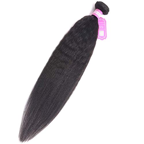Odir Kinky Straight Human Hair Bundles 24 Inch Unprocessed 9A Brazilian Yaki Straight Virgin Hair Weave 1 Bundle Kinky Straight Hair Extensions Natural Color - Image 2