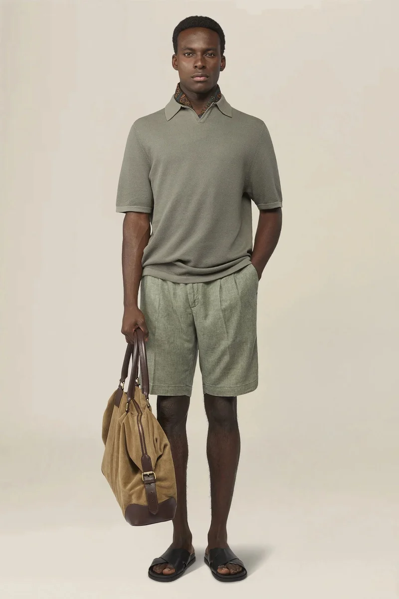 دوبل غانغر Men's polo shirt in 100% cotton honeycomb knit with Derby collar - Sage Green