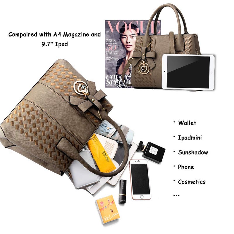 Jeniulet Purses and Handbags for Women Fashion Ladies PU Leather Top Handle Satchel Shoulder Tote Bags Khaki 10.2" x 3.9" x 7.9" - Image 3