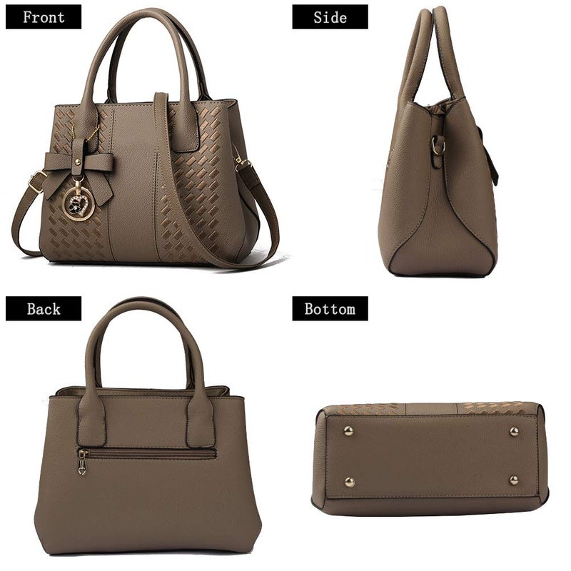 Jeniulet Purses and Handbags for Women Fashion Ladies PU Leather Top Handle Satchel Shoulder Tote Bags Khaki 10.2" x 3.9" x 7.9" - Image 5