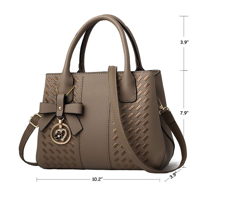 Jeniulet Purses and Handbags for Women Fashion Ladies PU Leather Top Handle Satchel Shoulder Tote Bags Khaki 10.2" x 3.9" x 7.9" - Image 2