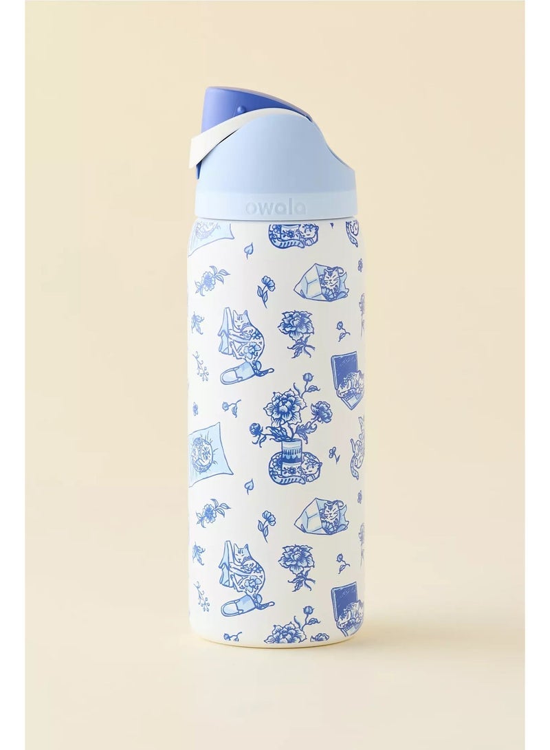 Owala FreeSip Insulated Stainless Steel Water Bottle, 32oz – Delft Cat Print, BPA-Free - Image 4