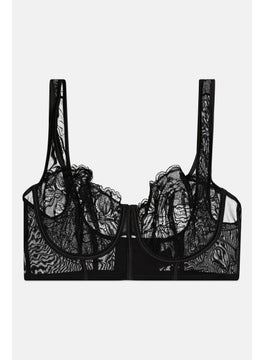 women'secret Women Non Padded Underwired Lace Bra, Black  - Image 1