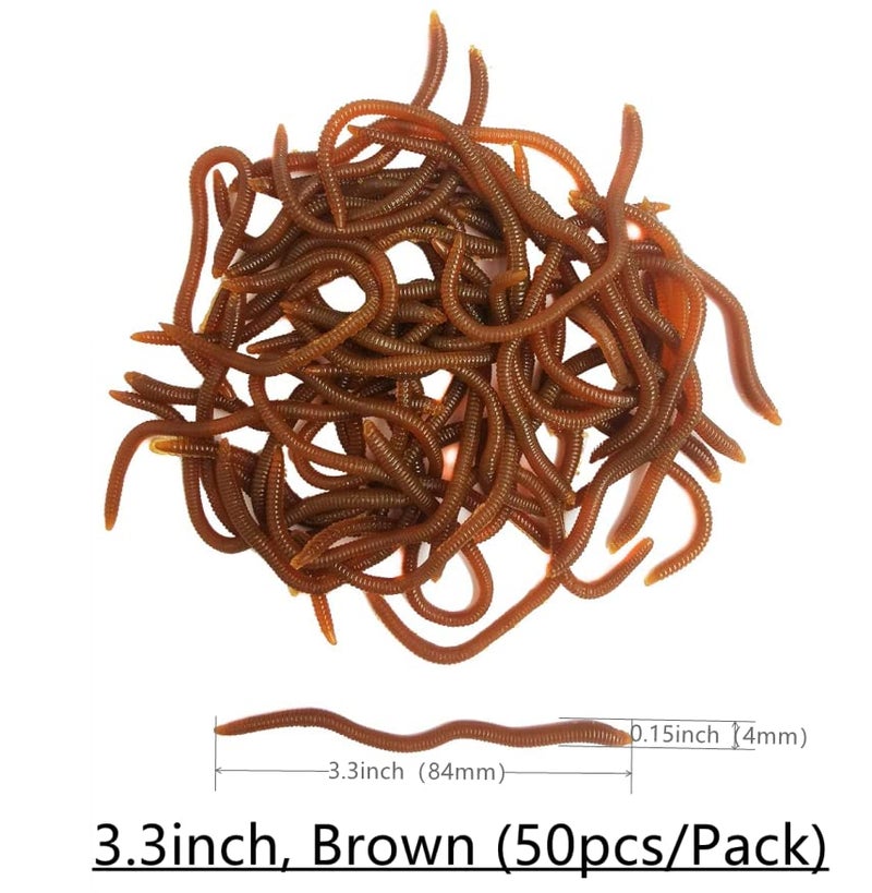 Milepetus 1.6in/3.3in Fishing Soft Lure Trout Worm Earthworm Bait Lifelike Fake Bloodworm Grub Worm Soft Fishing Lure Baits (Brown (50pcs/Pack), 3.3inch) - Image 2