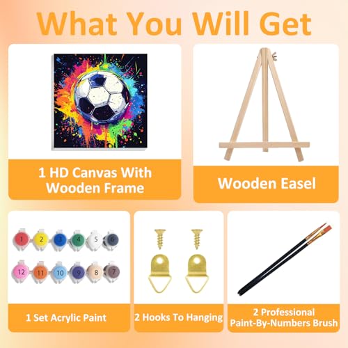 Mandun Paint by Numbers Kit for Kids with Frame, Soccer Paint by Numbers Ages 4-8-12, Craft Kts for Kids for Wall Art Decor Gifts 7.8x7.8 inch (with Frame Easel) - Image 4