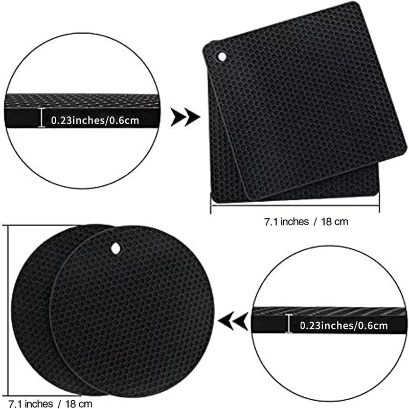 FS COOL Silicone Trivet Pot Mat Silicone Pot Holders for Hot Pan and Pot Pads Heat Resistant Mats for Tables PlacematsCountertops Spoon Rest and Large Coasters SquareRound Pack of 6 Black - Image 2