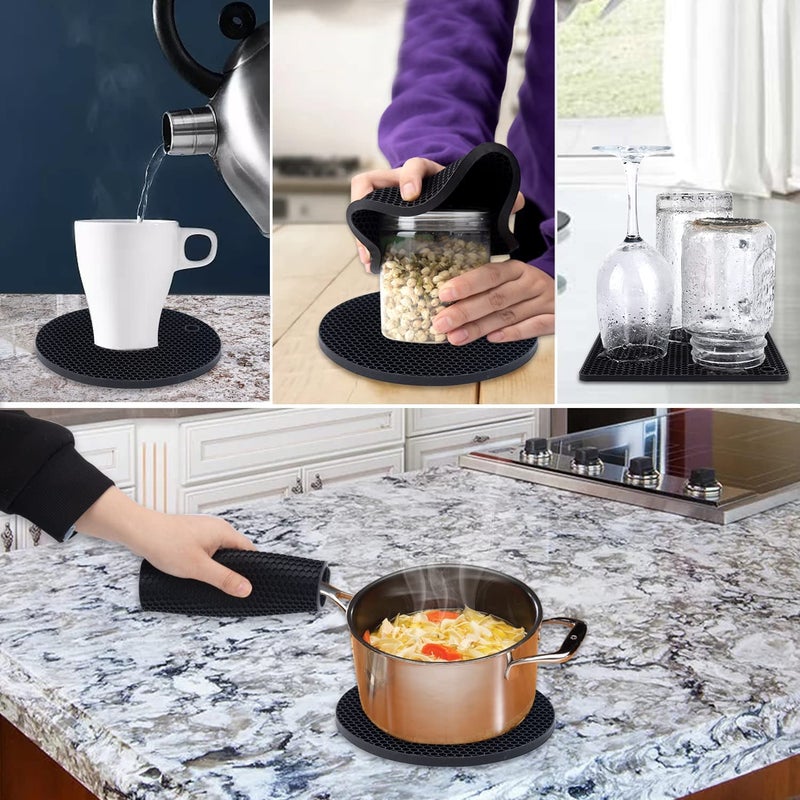 FS COOL Silicone Trivet Pot Mat Silicone Pot Holders for Hot Pan and Pot Pads Heat Resistant Mats for Tables PlacematsCountertops Spoon Rest and Large Coasters SquareRound Pack of 6 Black - Image 3