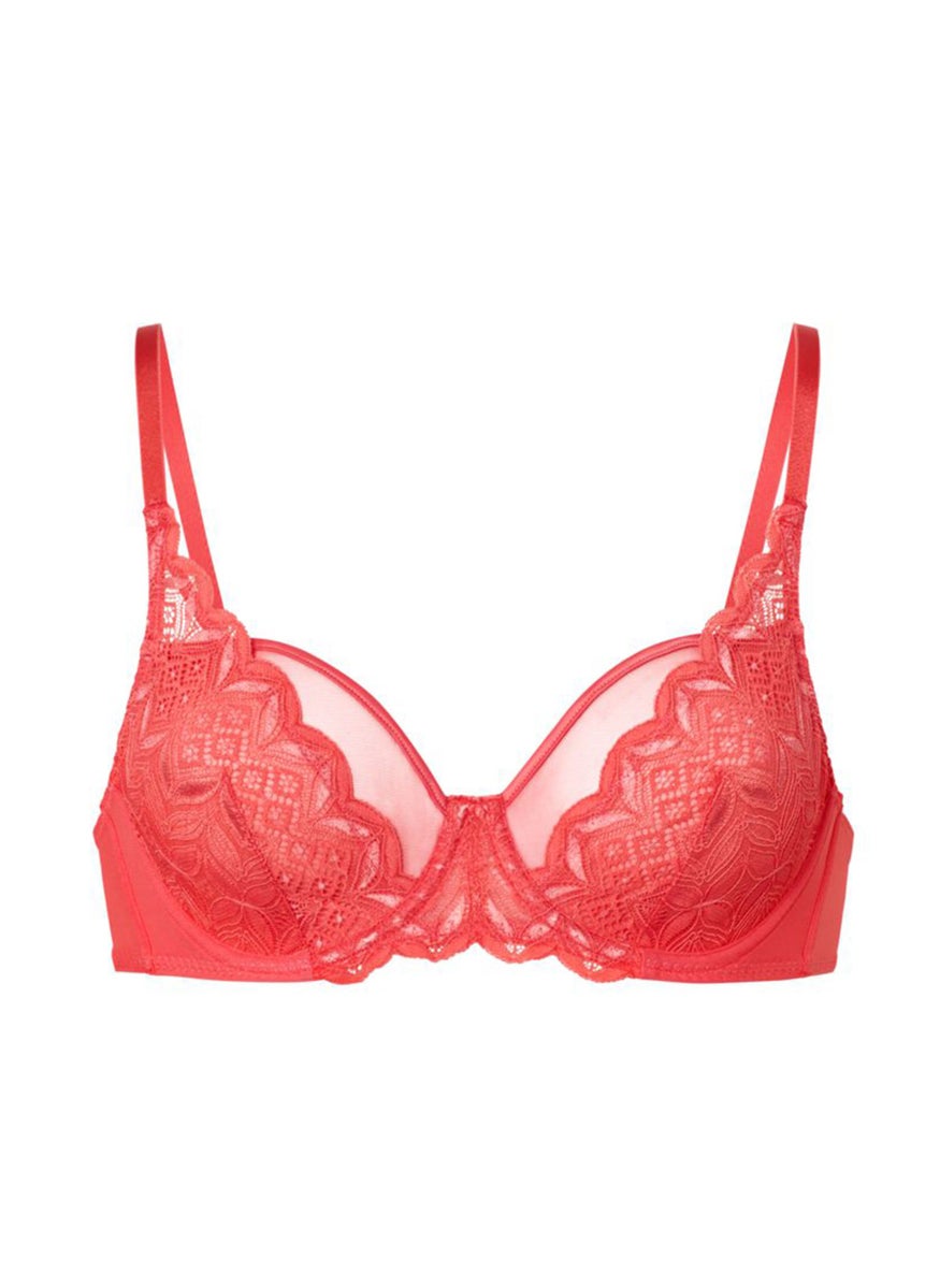 Tchibo Women Non Padded Underwired Lace Bra, Red  - Image 2