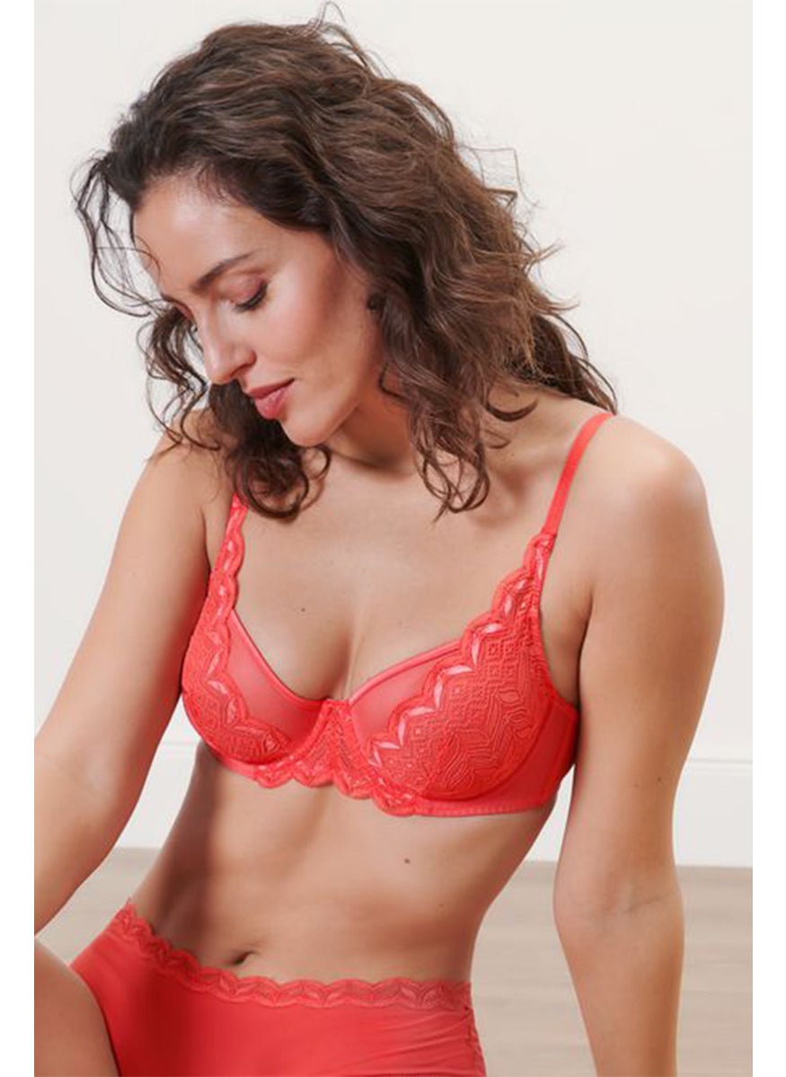 Tchibo Women Non Padded Underwired Lace Bra, Red  - Image 1