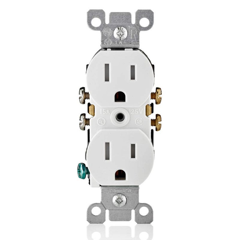 Leviton مقبس مزدوج مقاوم للتلاعب من ليفيتون T5320-WMP 15 أمبير 125 فولت (10 عبوات)، أبيض - Image 1