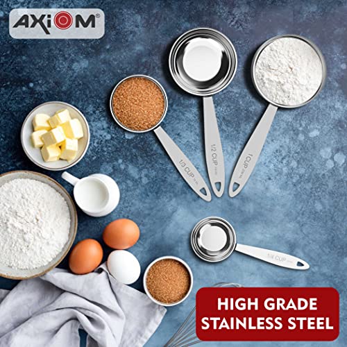 AXIOM Stainless Steel Measuring Set of 6 pcs. 4 Stackable Measuring Cups and 2 Stackable Measuring Spoons with Measurement Engraving Handle for Baking & Cooking - Image 2