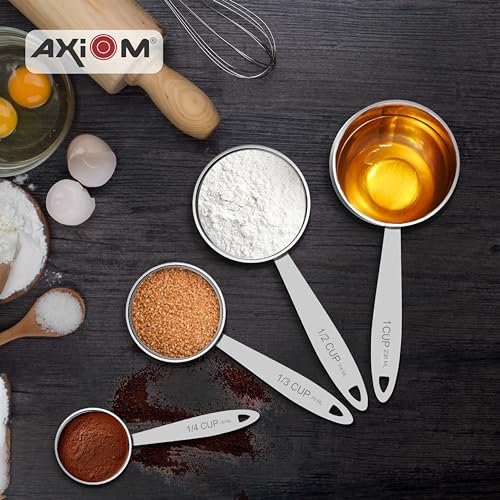 AXIOM Stainless Steel Measuring Set of 6 pcs. 4 Stackable Measuring Cups and 2 Stackable Measuring Spoons with Measurement Engraving Handle for Baking & Cooking - Image 4