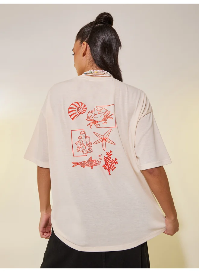 تايك تو Take Two Graphic Print Round Neck T-Shirt