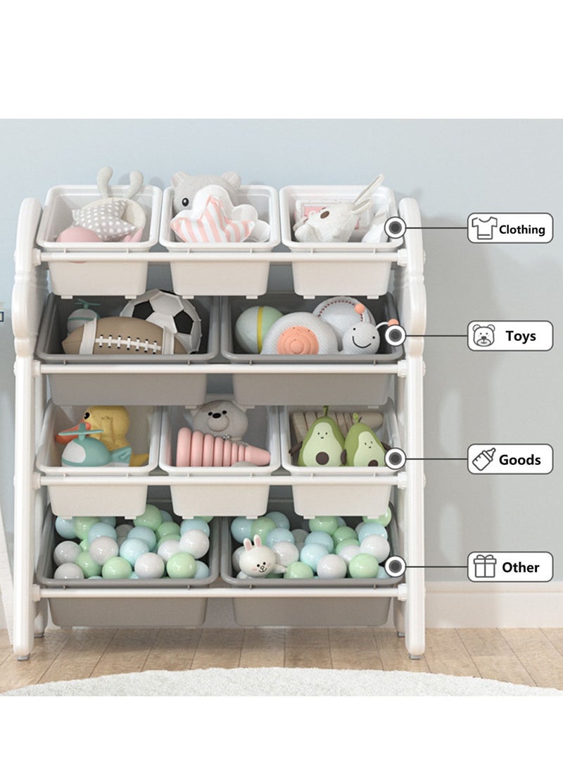 Kids Toy Storage Rack, Removable Kids Toy Storage Organizer with 10 Plastic Bins, Toy Rack with Bins for Children’s Room