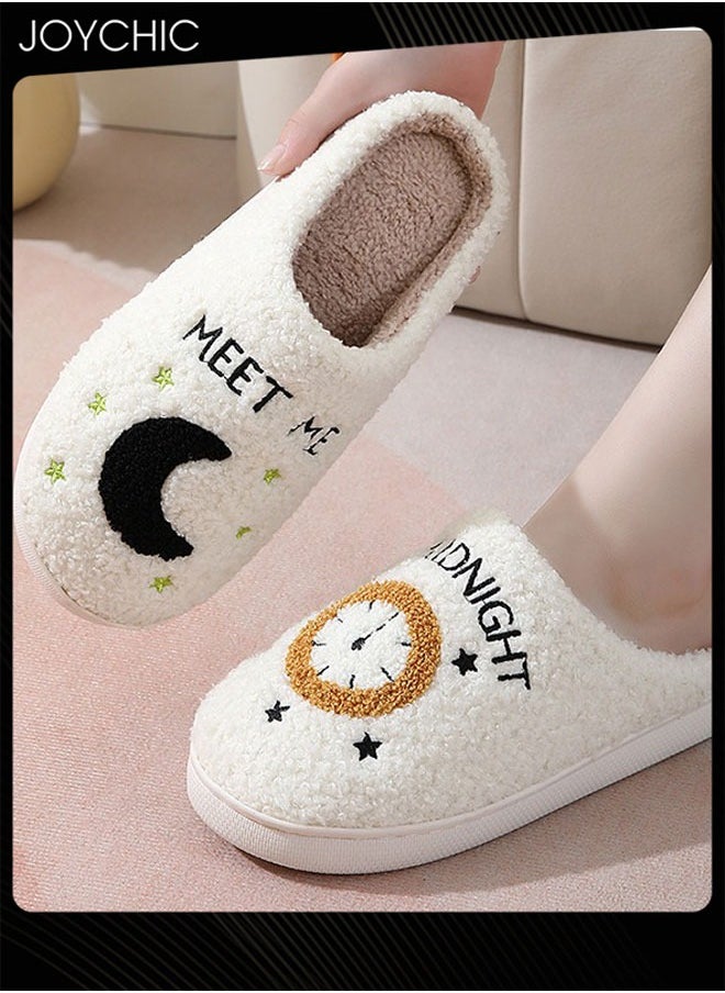 Joychic - Meet Me at Midnight Bedroom Slippers for Women Men Couple Plush Fuzzy Cozy House Slippers Autumn and Winter Warm Indoor Outdoor Lightweight Soft Slides - Image 1
