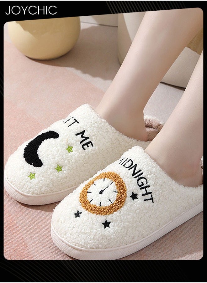 Joychic - Meet Me at Midnight Bedroom Slippers for Women Men Couple Plush Fuzzy Cozy House Slippers Autumn and Winter Warm Indoor Outdoor Lightweight Soft Slides - Image 1