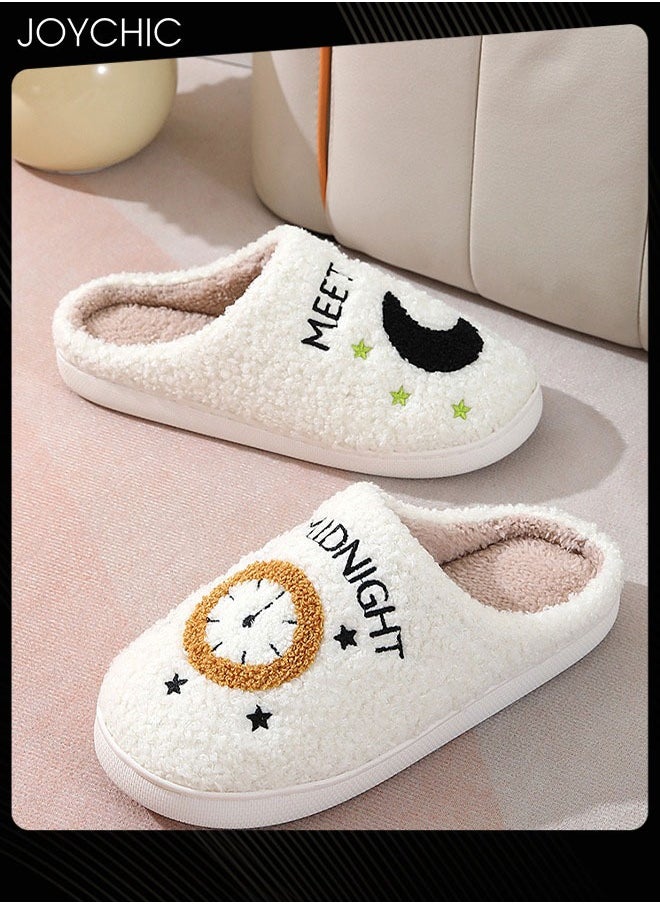 Joychic - Meet Me at Midnight Bedroom Slippers for Women Men Couple Plush Fuzzy Cozy House Slippers Autumn and Winter Warm Indoor Outdoor Lightweight Soft Slides - Image 1