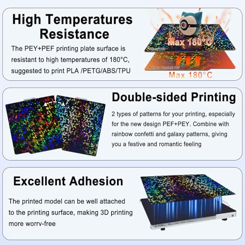 HIKUDIY 257x257mm PEF+PEY Build Plate for Bambu Lab X2D/P2S/A1/X1C/X1/X1E/P1P/P1S, Rainbow Confetti PEF+Galaxy PEY Spring Steel Plate Print Bed for Bambu Labs 3D Printer - Image 4