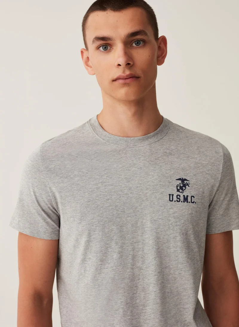 او في اس Printed T-Shirt With Round Neck