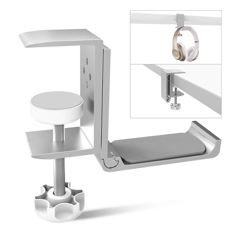 Universal Headset Hanger Headphone Hook Holder Desk Mount Stand Aluminum Alloy with Foldable Clamp Supports Horizontal Vertical Installation - Image 1