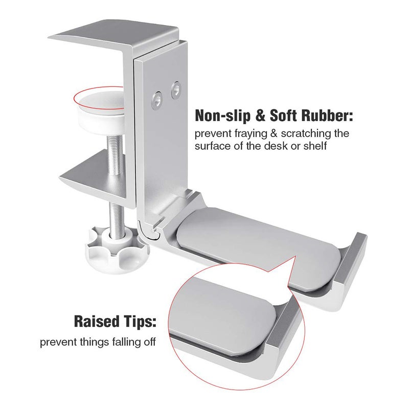 Universal Headset Hanger Headphone Hook Holder Desk Mount Stand Aluminum Alloy with Foldable Clamp Supports Horizontal Vertical Installation - Image 2