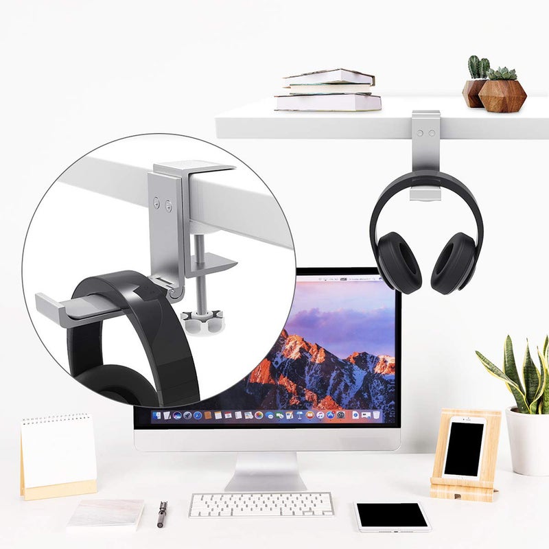 Universal Headset Hanger Headphone Hook Holder Desk Mount Stand Aluminum Alloy with Foldable Clamp Supports Horizontal Vertical Installation - Image 4
