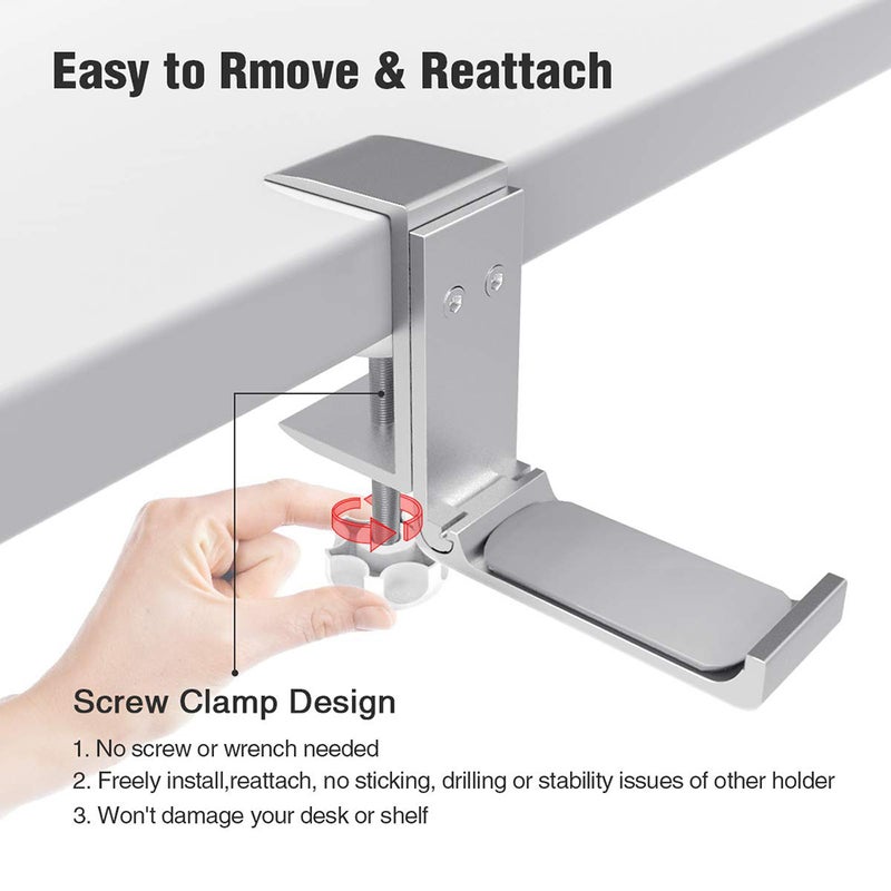 Universal Headset Hanger Headphone Hook Holder Desk Mount Stand Aluminum Alloy with Foldable Clamp Supports Horizontal Vertical Installation - Image 5
