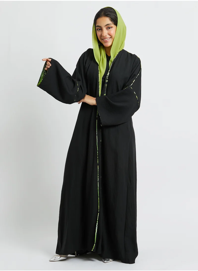 Hadiyath Al Madinah Black & Green Accent Abaya - HM