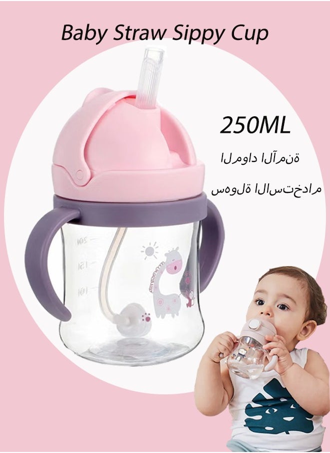 Baby Straw Cup with Handles, Leak-Proof Soft Spout Cup, Baby Training Cup with Click Lock Soft Spout Learner Cup, 250ml BPA Free Anti-Drop Material