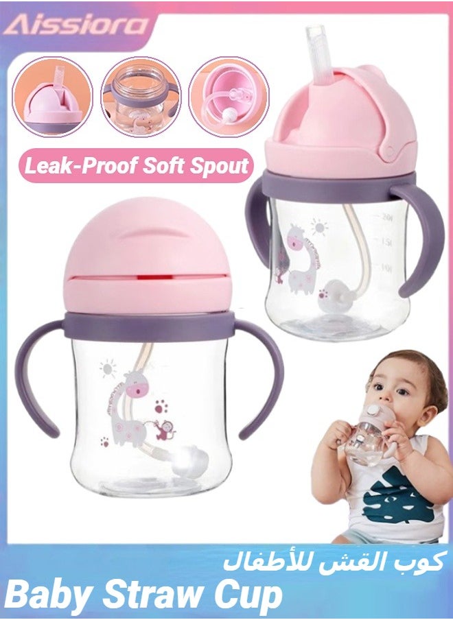 Aissiora Baby Straw Cup with Handles, Leak-Proof Soft Spout Cup, Baby Training Cup with Click Lock Soft Spout Learner Cup, 250ml BPA Free Anti-Drop Material  - Image 1