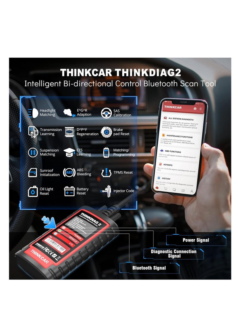 Thinkcar ThinkDiag 2 Bluetooth OBD2 Diagnostic Scanner for All Vehicles with 15 Reset Functions for All System Diagnostic Support OBDII / EOBD / CAN-FD Protocol 1 Year all Software Free - Image 2