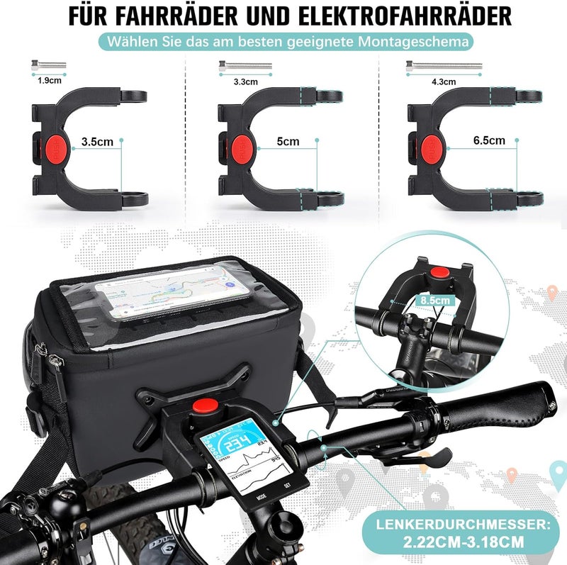 GXCROR Bicycle Handlebar Bag 4.7 L with Quick Release Sturdy Carrier for City and Trekking Waterproof + Mobile Phone Compartment + Drink Holder Anti topple design - Image 4